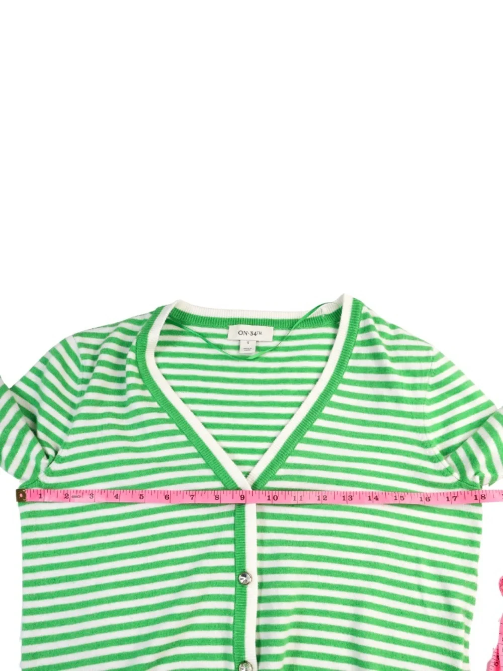ON 34th Green White Stripe Cardigan Small Soft Cropped Sweater